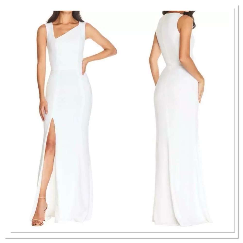 Dress the Population Helena Asymmetrical Neck Evening Gown Sz S NWT